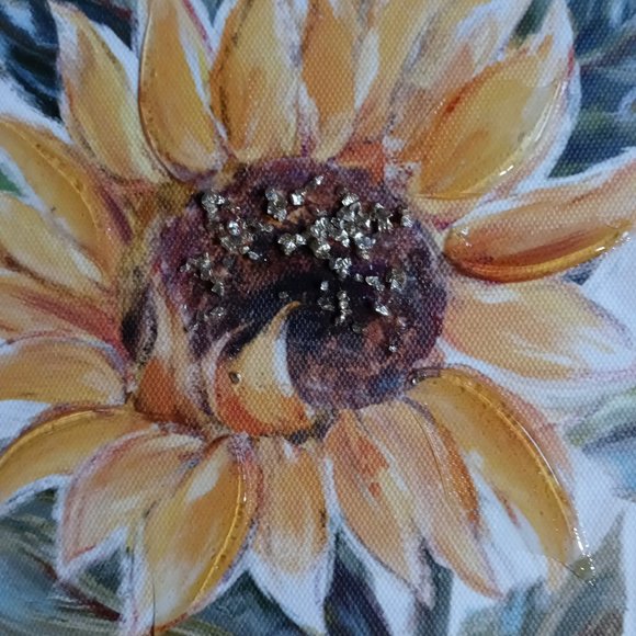 NEW Wall Art Set of 2 Framed CANVASES, 10"w x 20"h each, BOLD YELLOW SUNFLOWERS - Picture 3 of 5